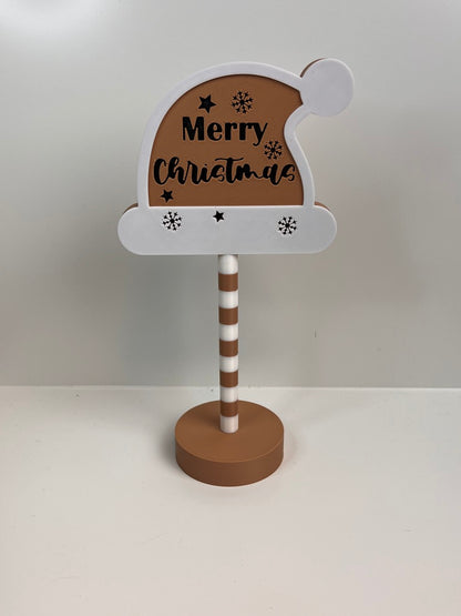 Frohe Weihnachten Weihnachtsmützen-Schild – Multi-Color 3D-Druck | PLA Deko