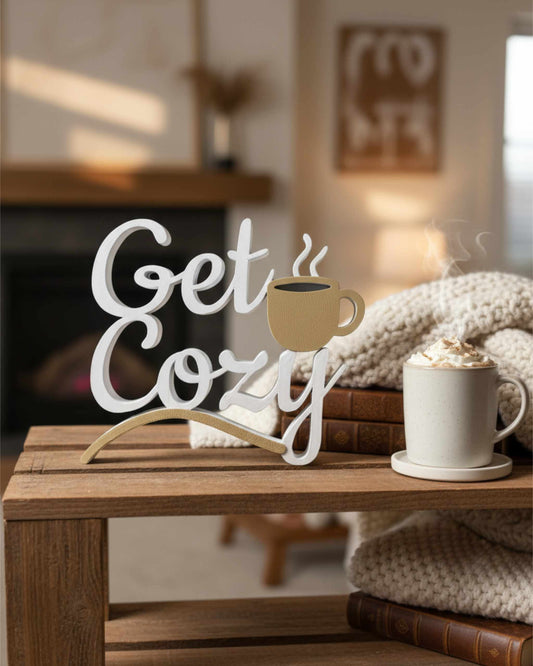 Schild mit Kaffeetasse "Gemütlich machen" – 3D-gedruckte Deko