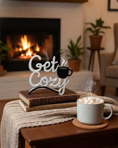 Schild mit Kaffeetasse "Gemütlich machen" – 3D-gedruckte Deko