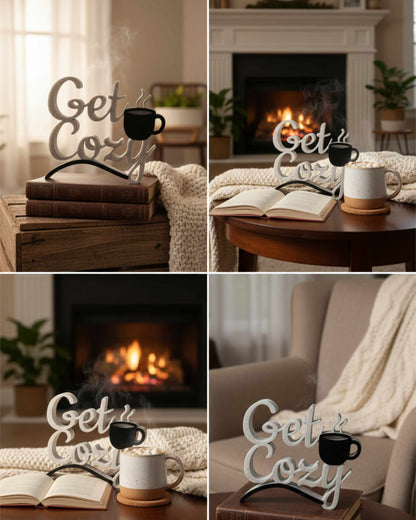 Schild mit Kaffeetasse "Gemütlich machen" – 3D-gedruckte Deko