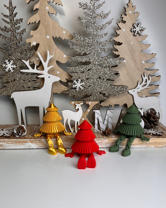 Sitzender Weihnachtsbaum – 3D-gedruckte Weihnachtsfigur mit beweglichen Beinen