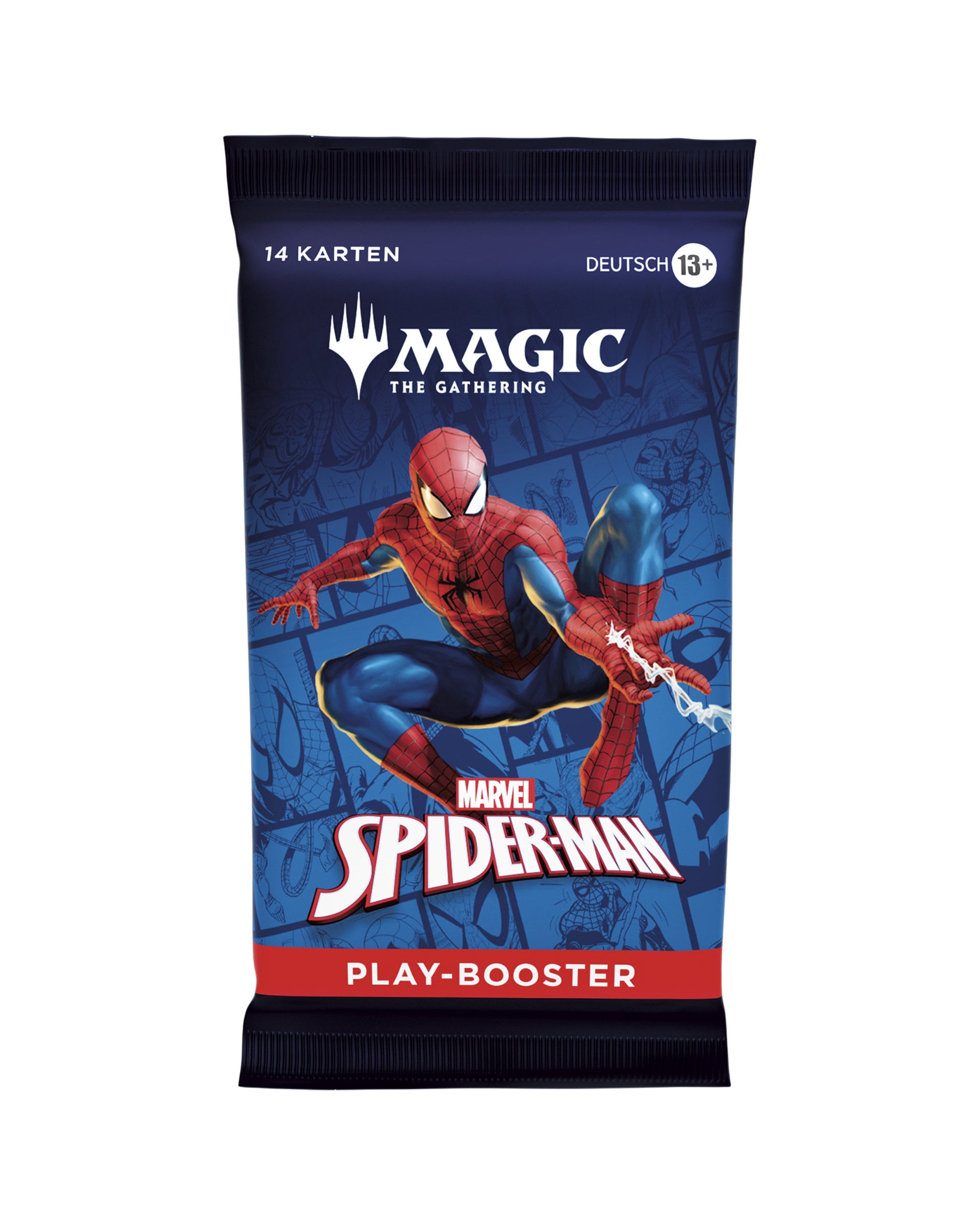 Marvel’s Spider-Man Play-Booster – Vorderansicht des einzelnen Magic: The Gathering Boosters bei TCGMasterPrint
