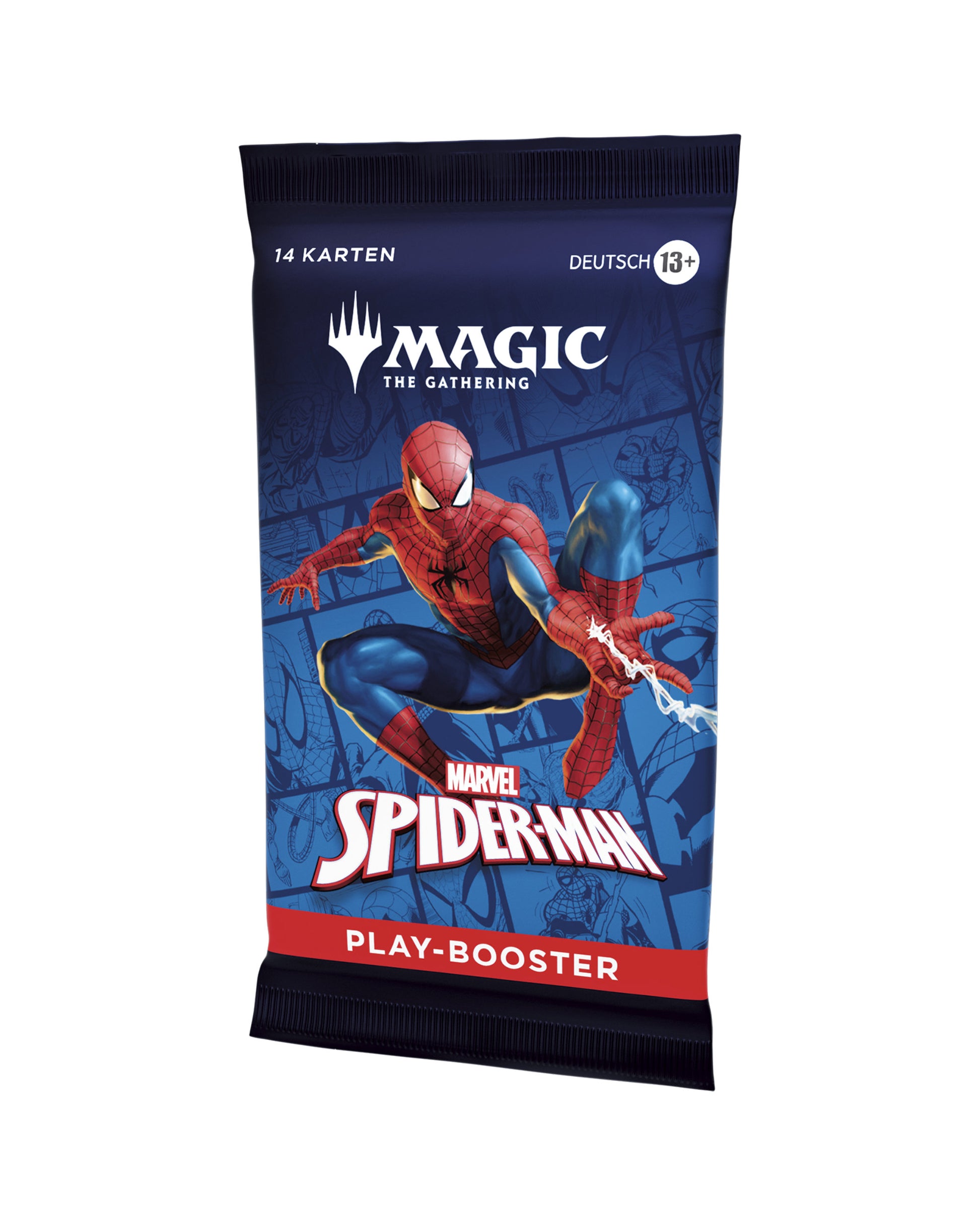 Marvel’s Spider-Man Play-Booster – linke Seitenansicht des MTG Boosters bei TCGMasterPrint