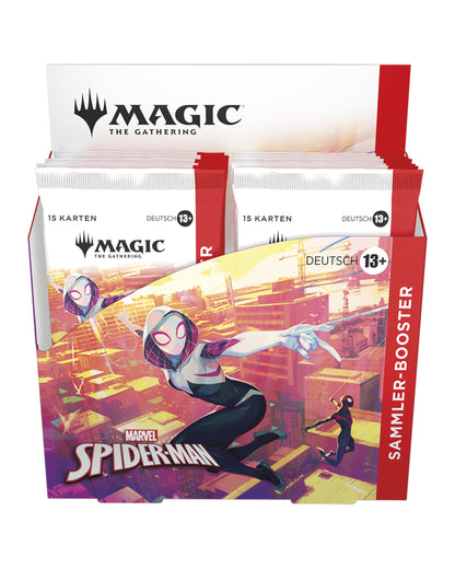 Marvel’s Spider-Man Sammler-Booster-Display – Vorderansicht des Magic: The Gathering Collector Displays bei TCGMasterPrint
